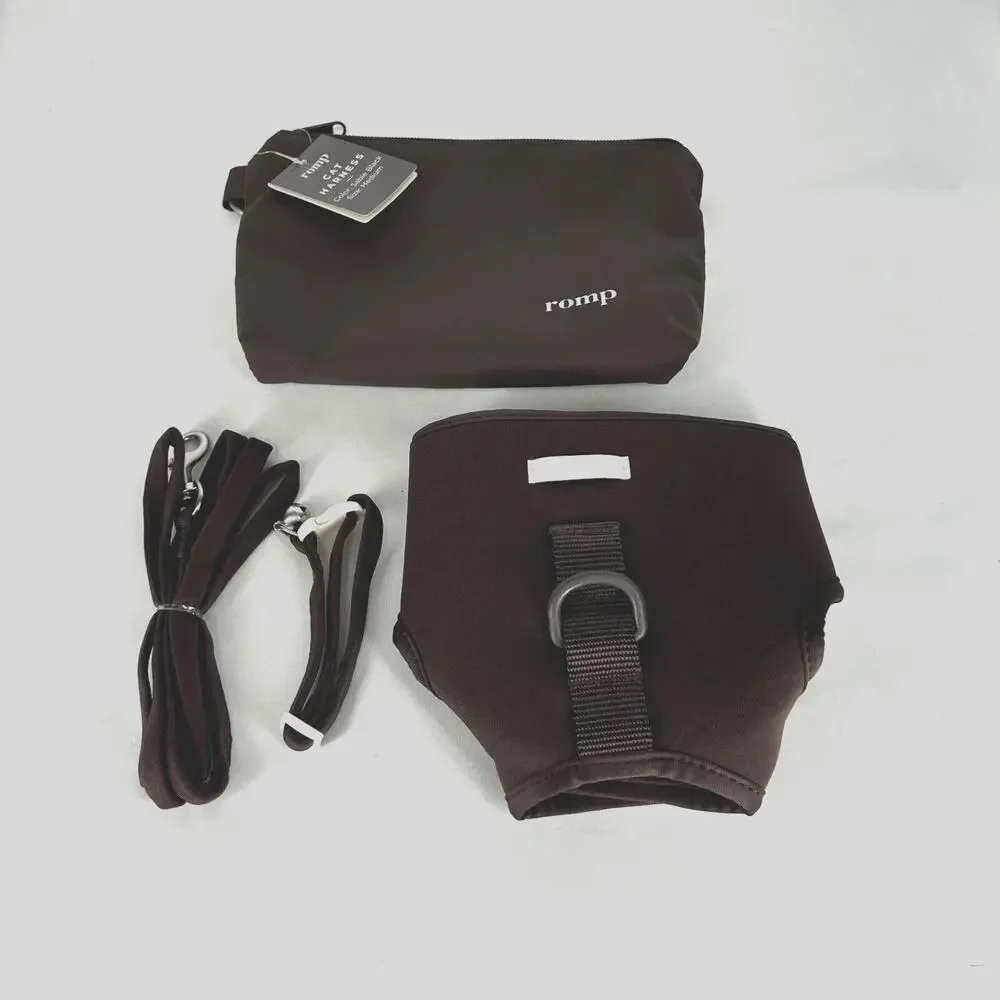 NWT Romp Sable Black Cat Harness, Leash, Collar, Carry Bag Medium